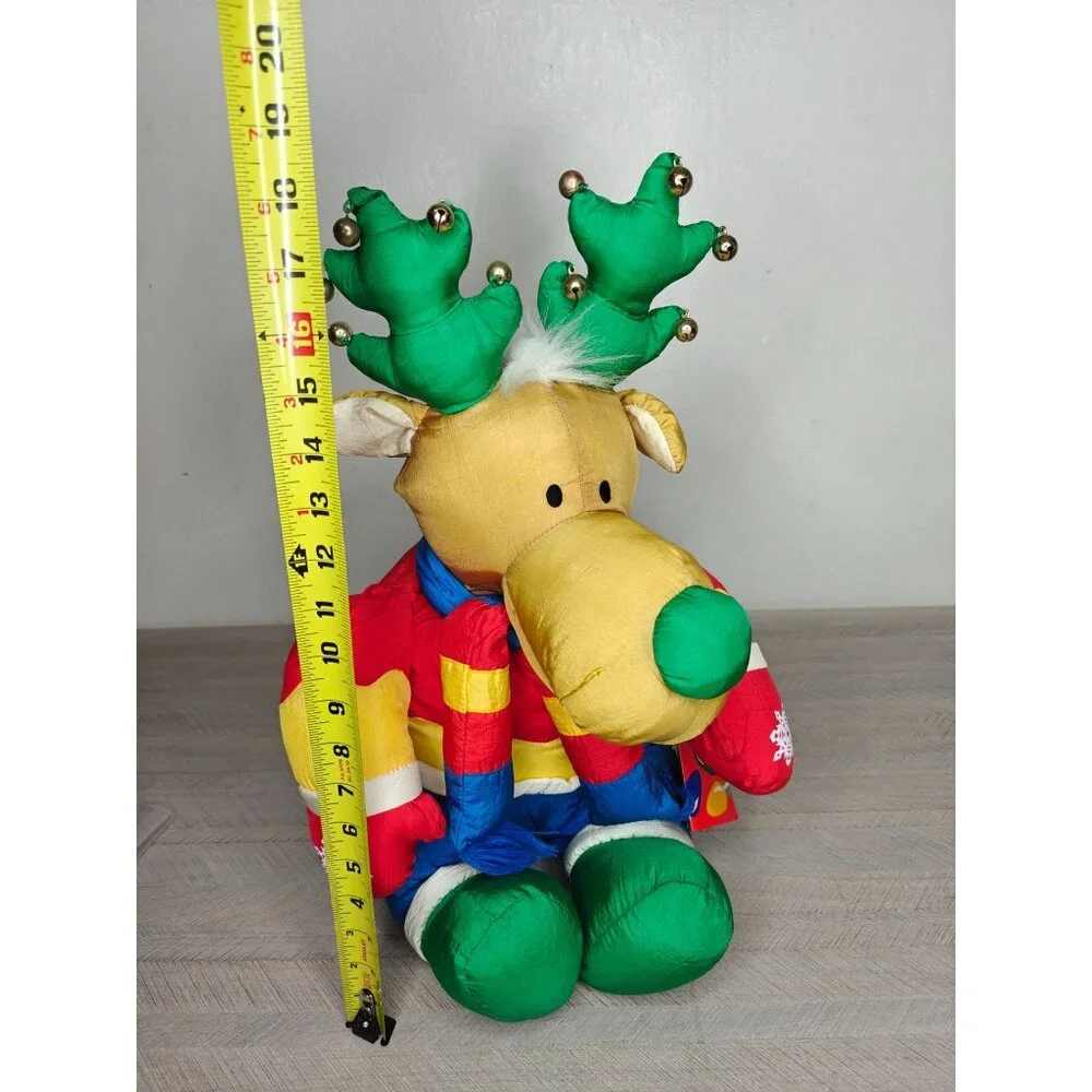Vintage Christmas Reindeer Puffalump Nylon Plush With Bells 18